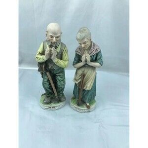 Armco Ceramic Man/ Woman Farmer Clapping Figurine Dallas Rustic Art Hand Paint